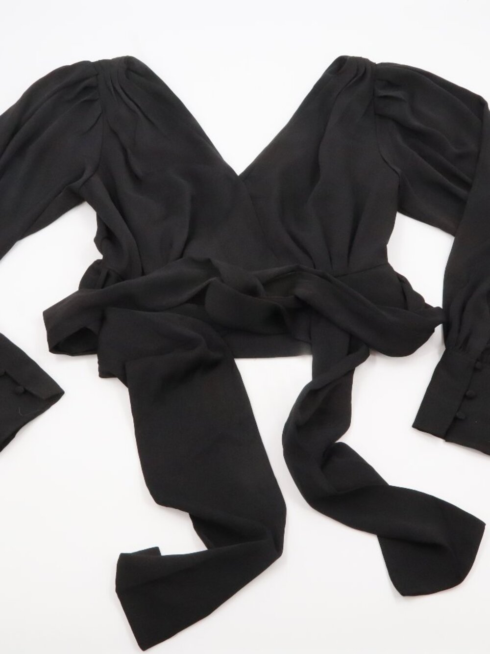 Banana Republic Wrap Crop Top Womens 4 Black Long Sleeve V-Neck Tie Waist